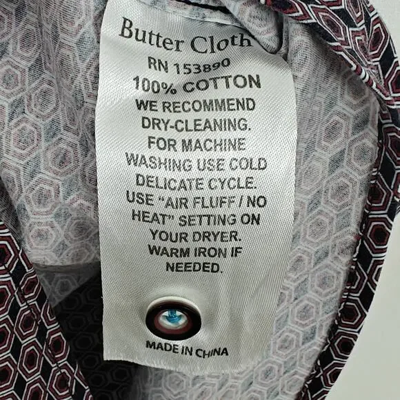ButterCloth Button Front Shirt Mens Large Geo Commuter Office Career Flip Cuff - Picture 8 of 8